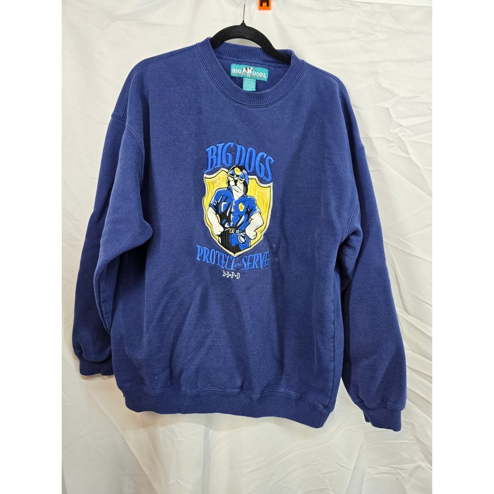 Big Dogs Protect and Serve Police Dog Navy Blue Embroidered Sweatshirt Mens L
